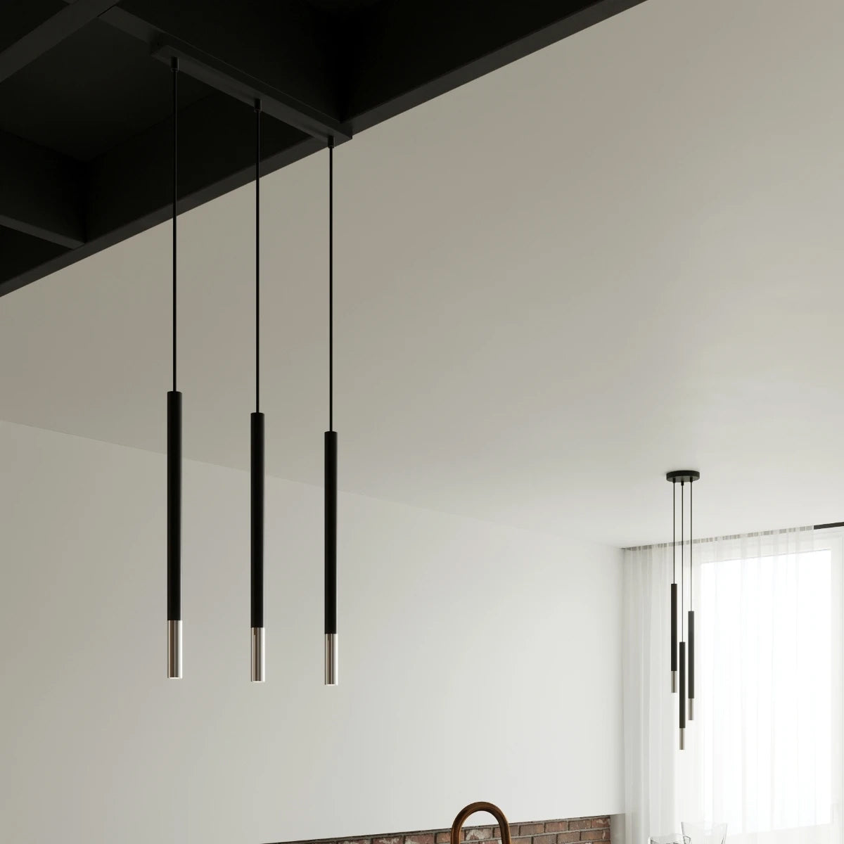 Steel Pendant Light With Mozaica 3L Lamp in Black - Ocean Green