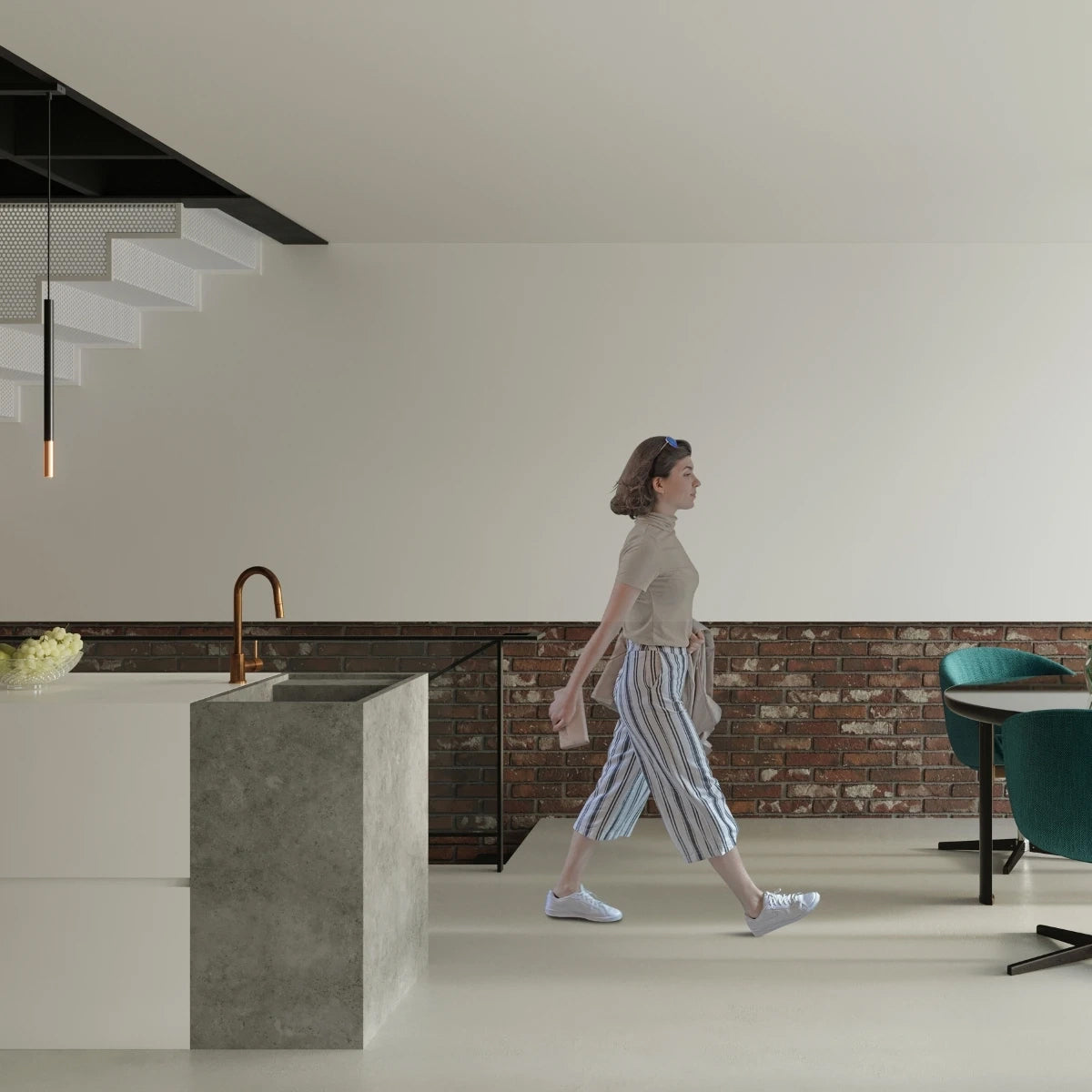 Steel Pendant Light With Mozaica 3L Lamp in Black - Ocean Green