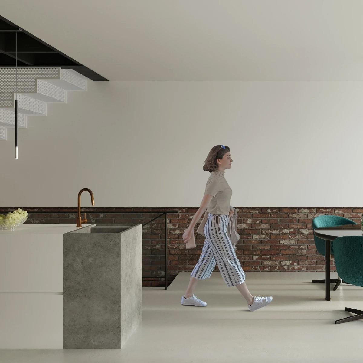 Steel Pendant Light With Mozaica 3P Lamp in Black - Ocean Green