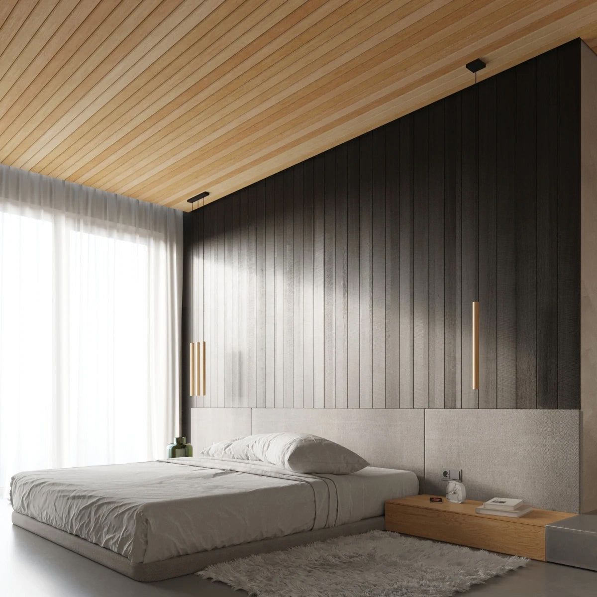 Steel Pendant Light With Pastelo 3L Wooden Lamp - Peach Puff