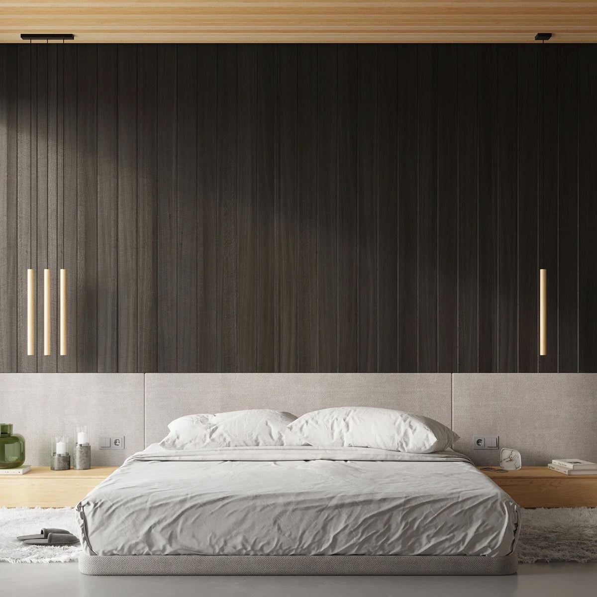 Steel Pendant Light With Pastelo 3P Wooden Lamp - Peach Puff