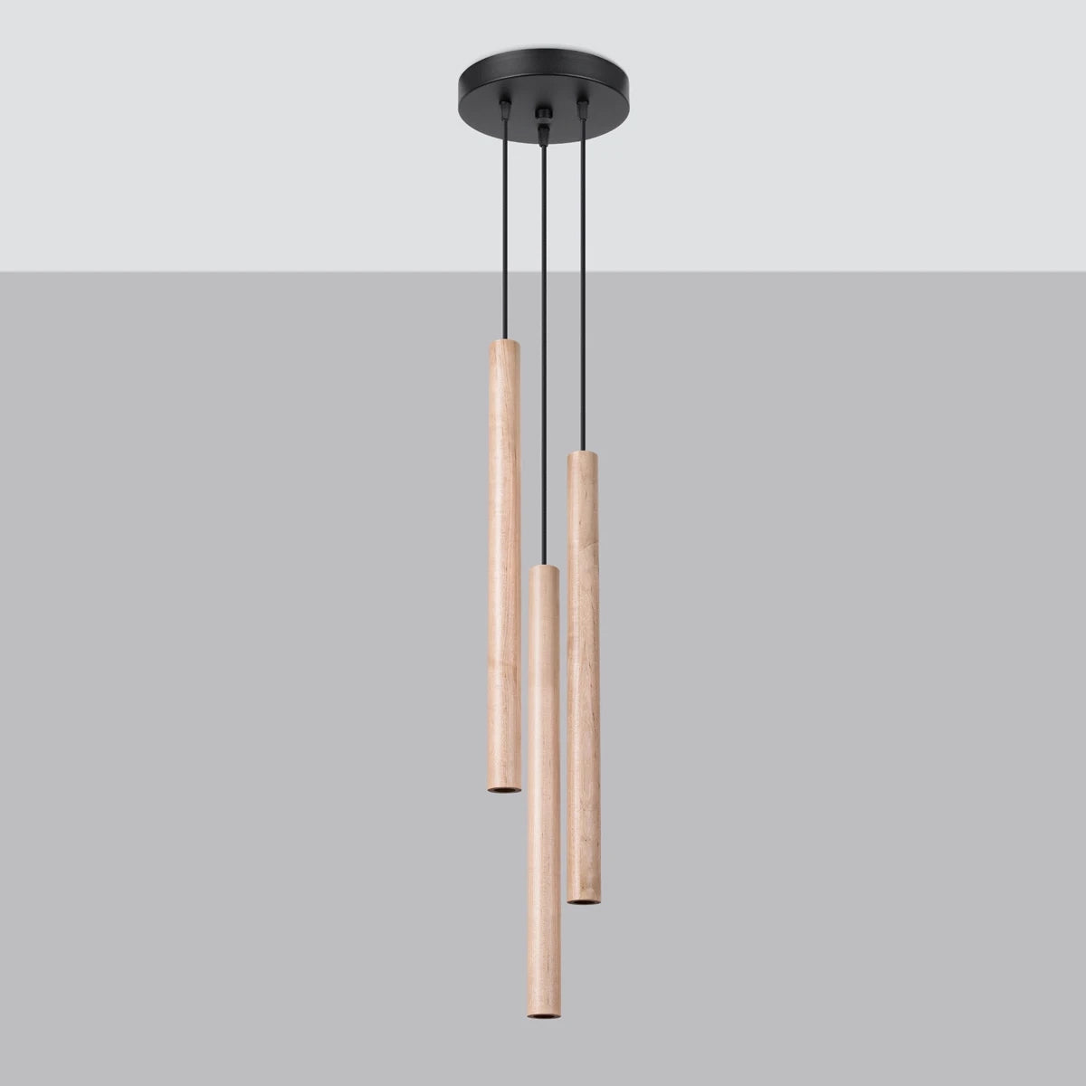 Steel Pendant Light With Pastelo 3P Wooden Lamp - Peach Puff