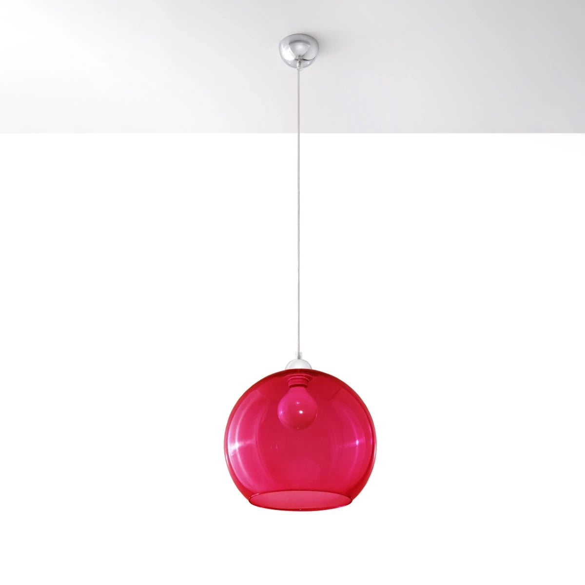 Steel Pendant Light With Red Glass Ball Globe Lamp - French Sky