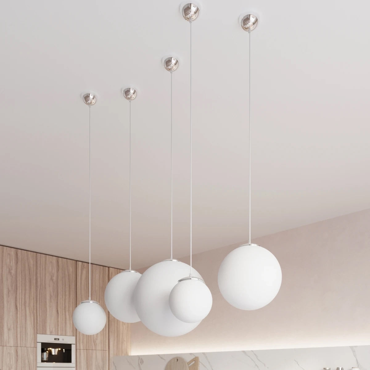 Steel Pendant Light With White Ugo 30 Glass Globe Lamp - French Sky