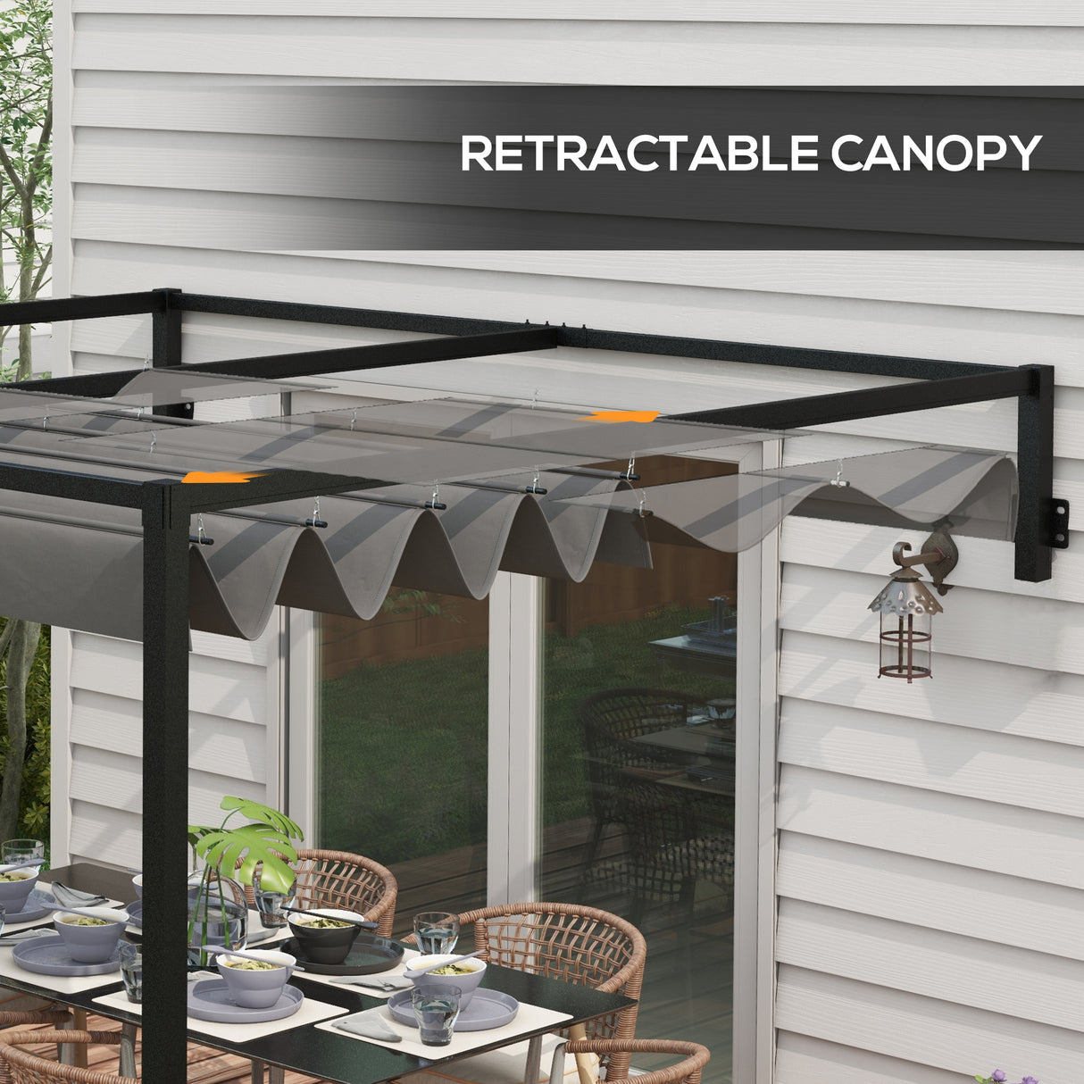 Steel Pergola With Retractable Canopy 297cm Width x 211cm Depth - Velmora