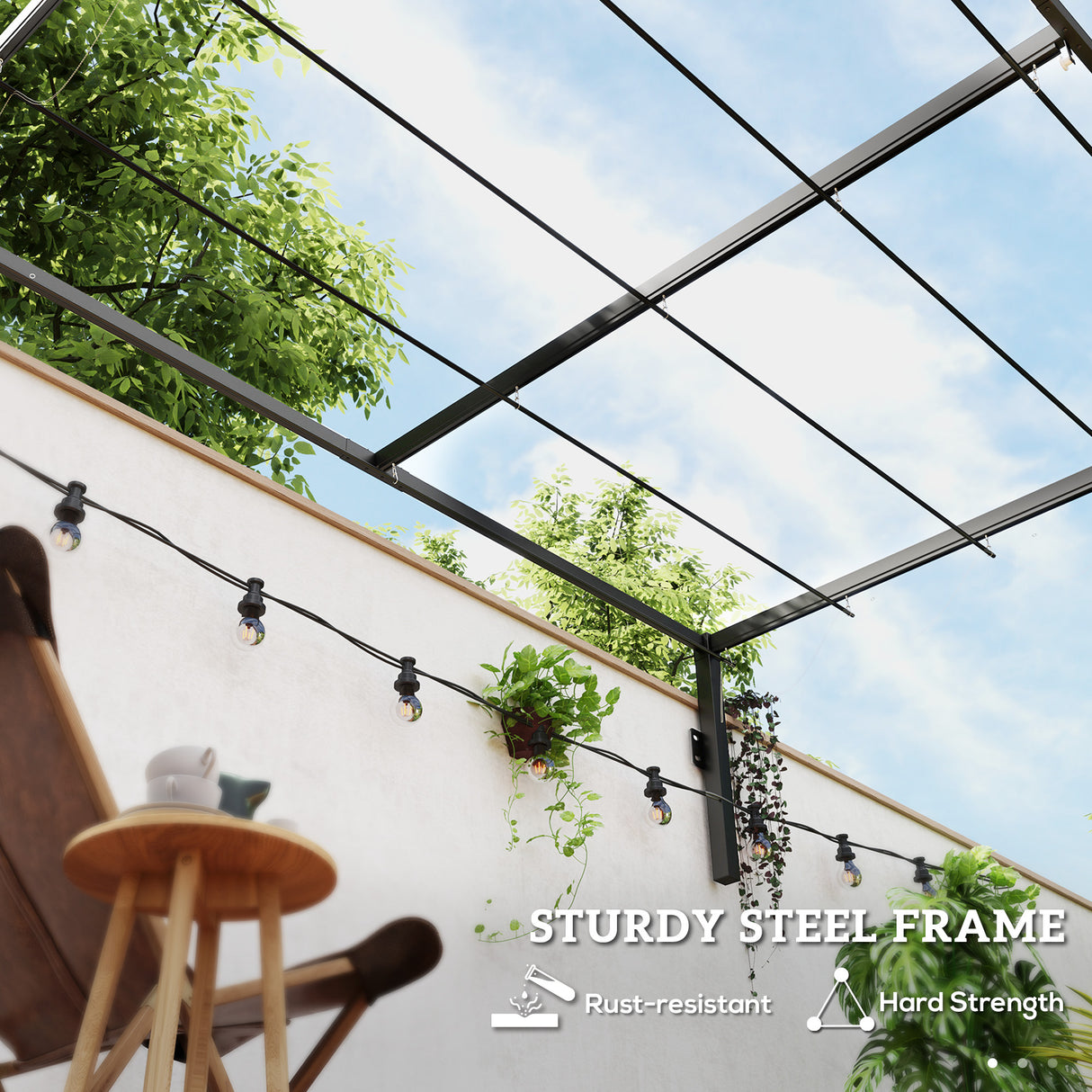 Steel Pergola With Retractable Canopy 297cm Width x 211cm Depth - Velmora