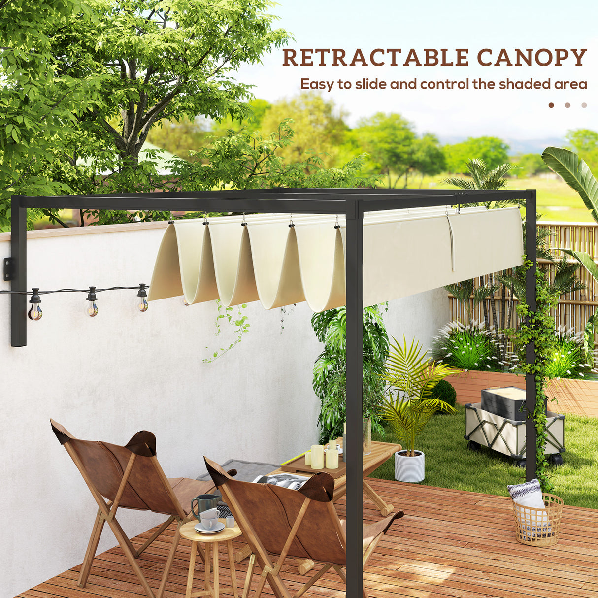 Steel Pergola With Retractable Canopy 297cm Width x 211cm Depth - Velmora
