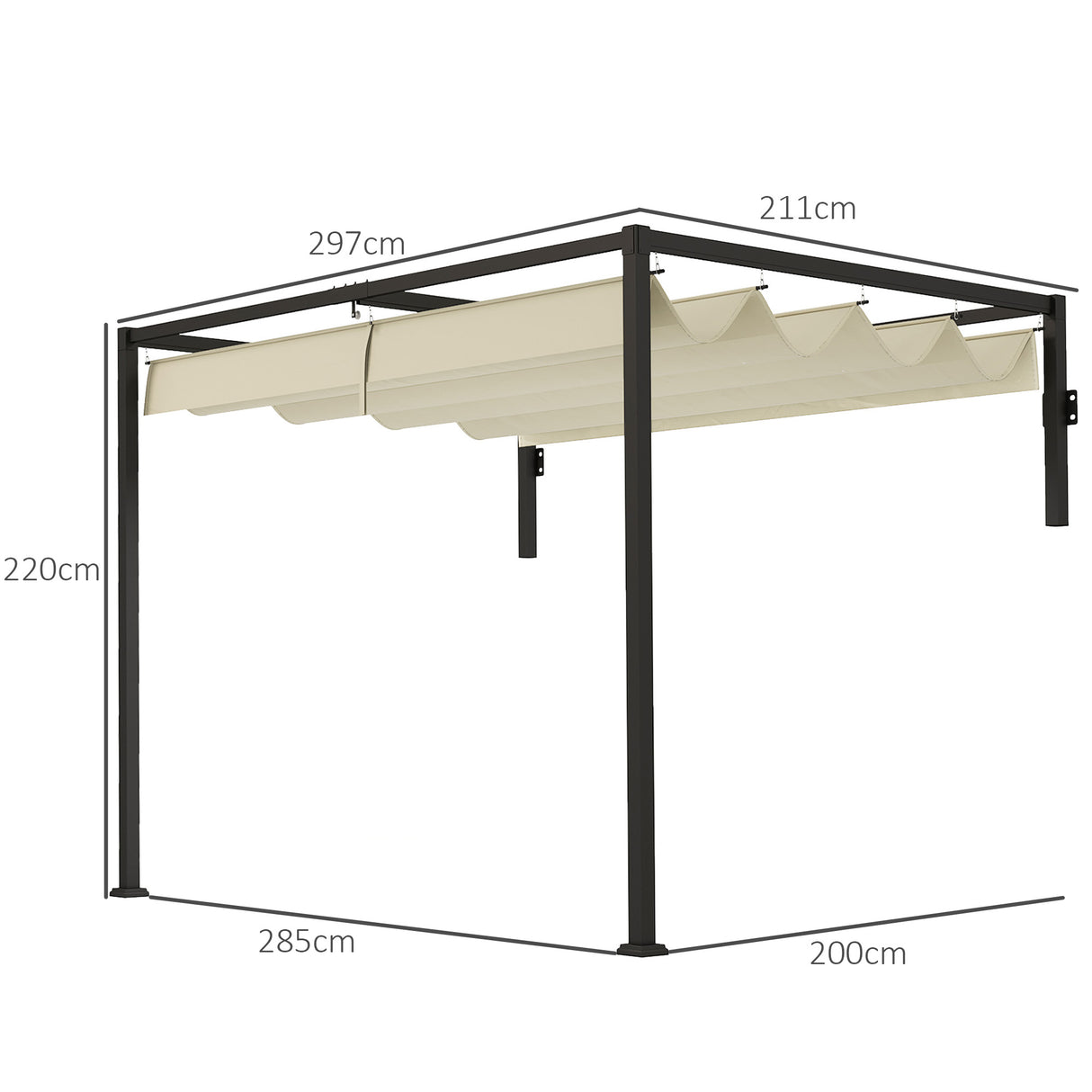 Steel Pergola With Retractable Canopy 297cm Width x 211cm Depth - Velmora