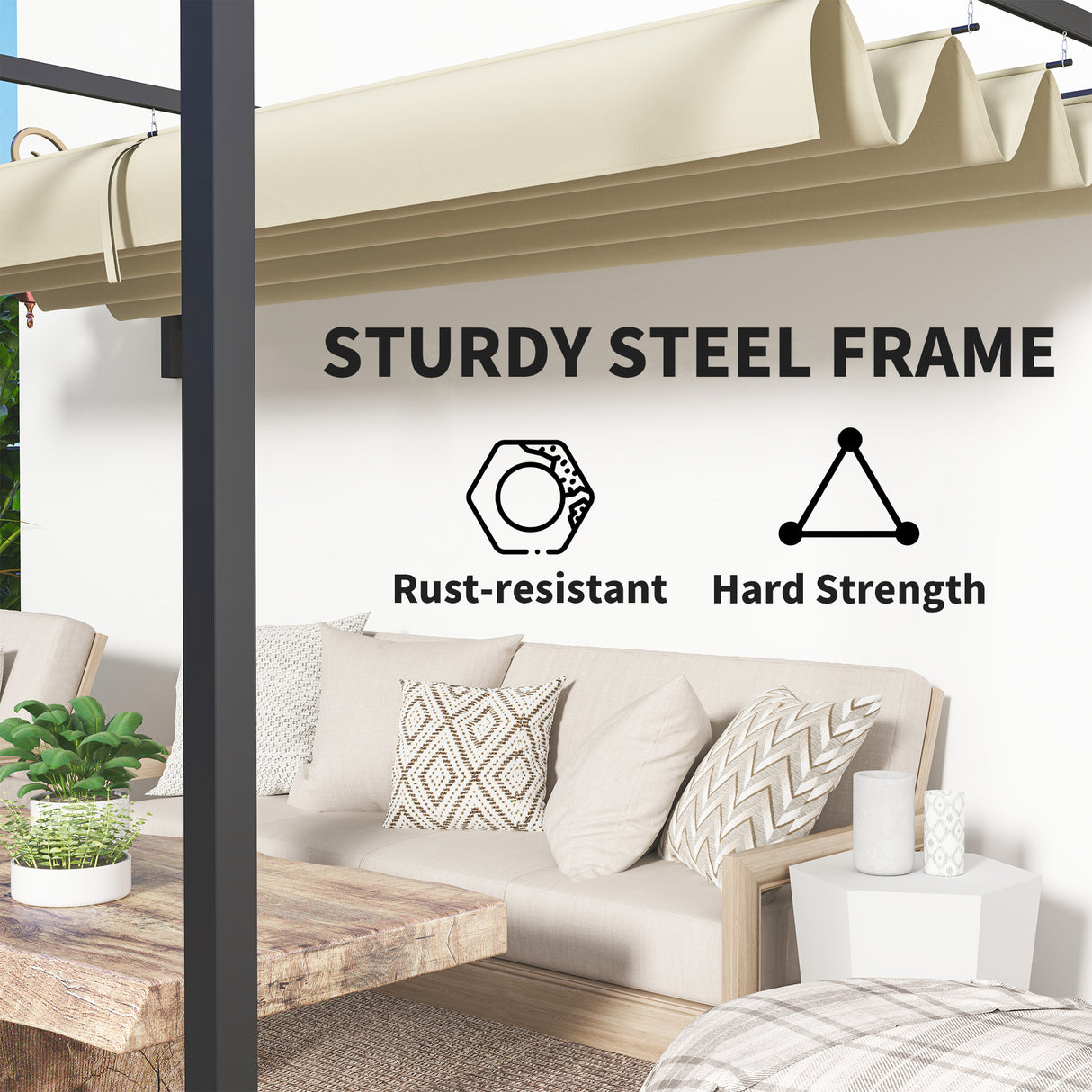 Steel Pergola With Retractable Canopy 397cm Width x 297cm Depth - Velmora