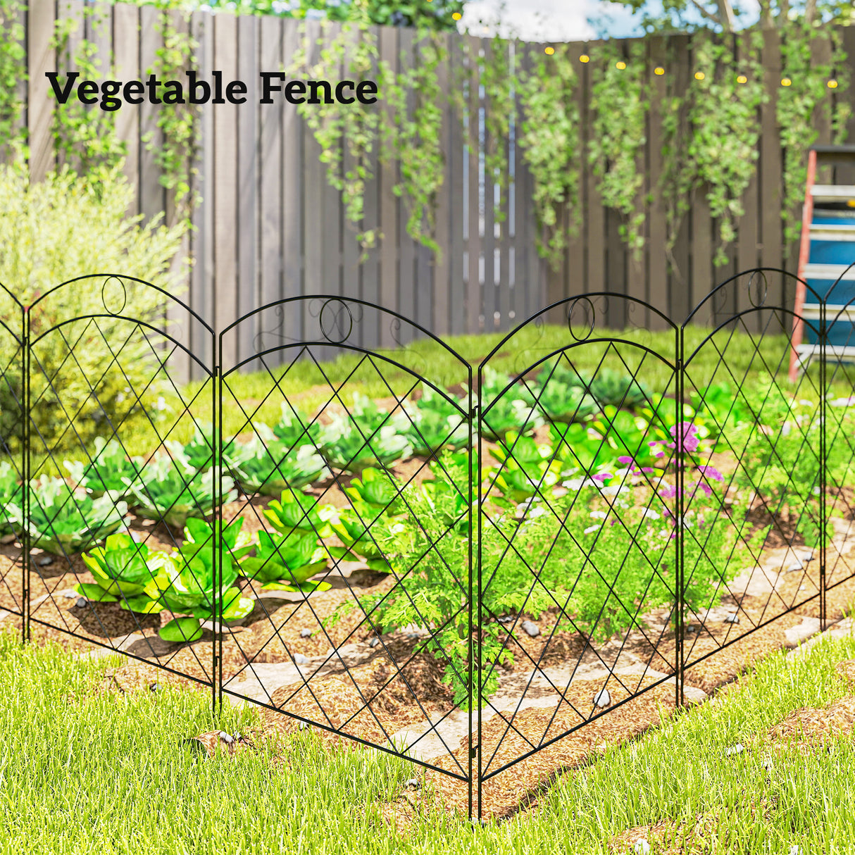 Steel Picket Garden Fence Panels 348cm Wide in Set Of 4 - Velmora
