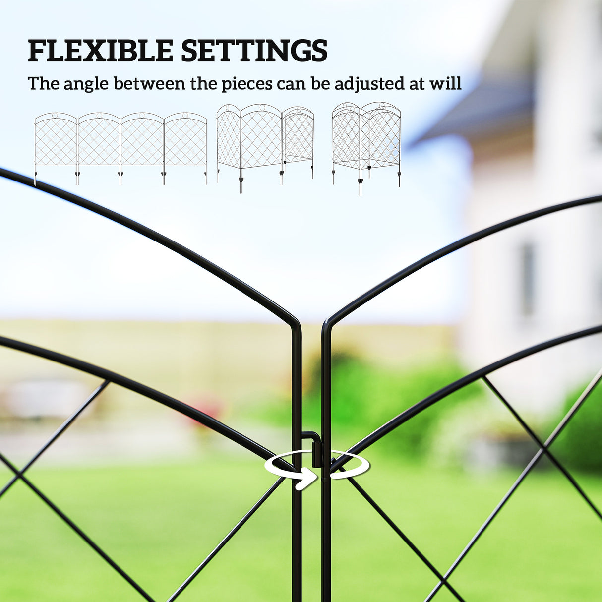 Steel Picket Garden Fence Panels 348cm Wide in Set Of 4 - Velmora