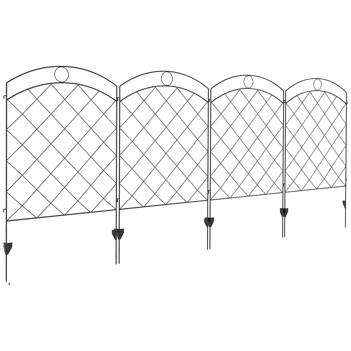 Steel Picket Garden Fence Panels 348cm Wide in Set Of 4 - Velmora