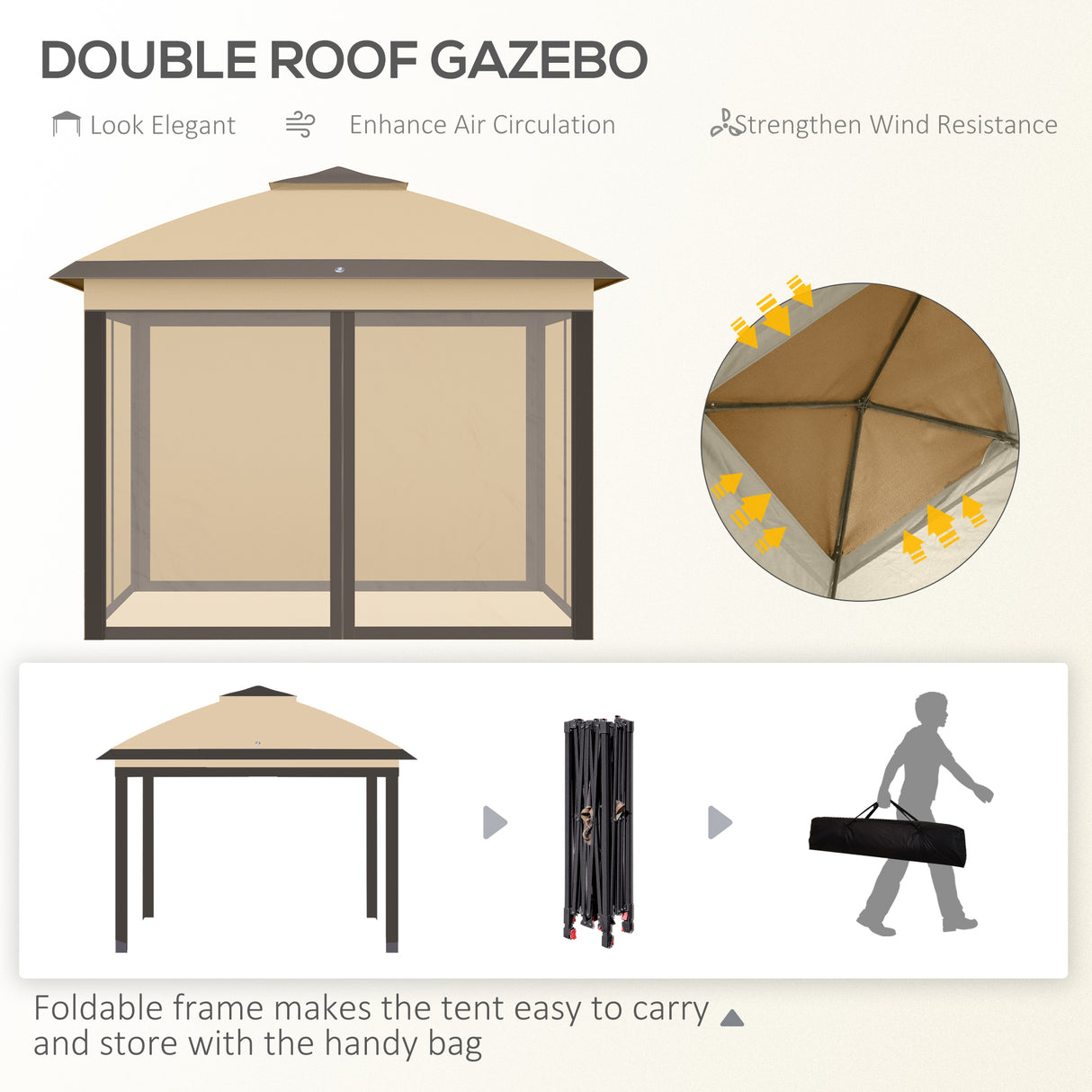 Steel Pop Up Gazebo Height Adjustable Shelter 326cm Width x 326cm Depth - Velmora