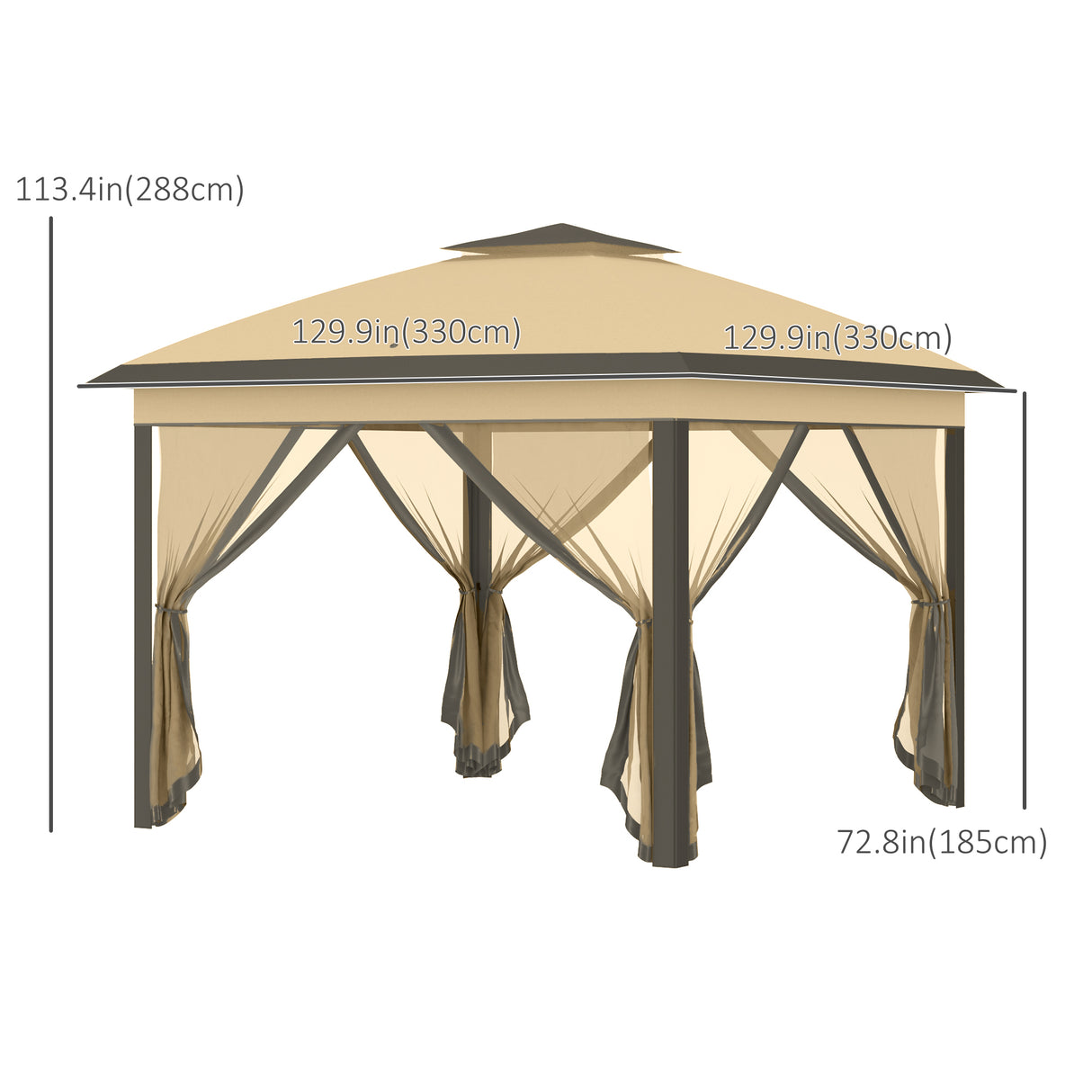 Steel Pop Up Gazebo Height Adjustable Shelter 326cm Width x 326cm Depth - Velmora