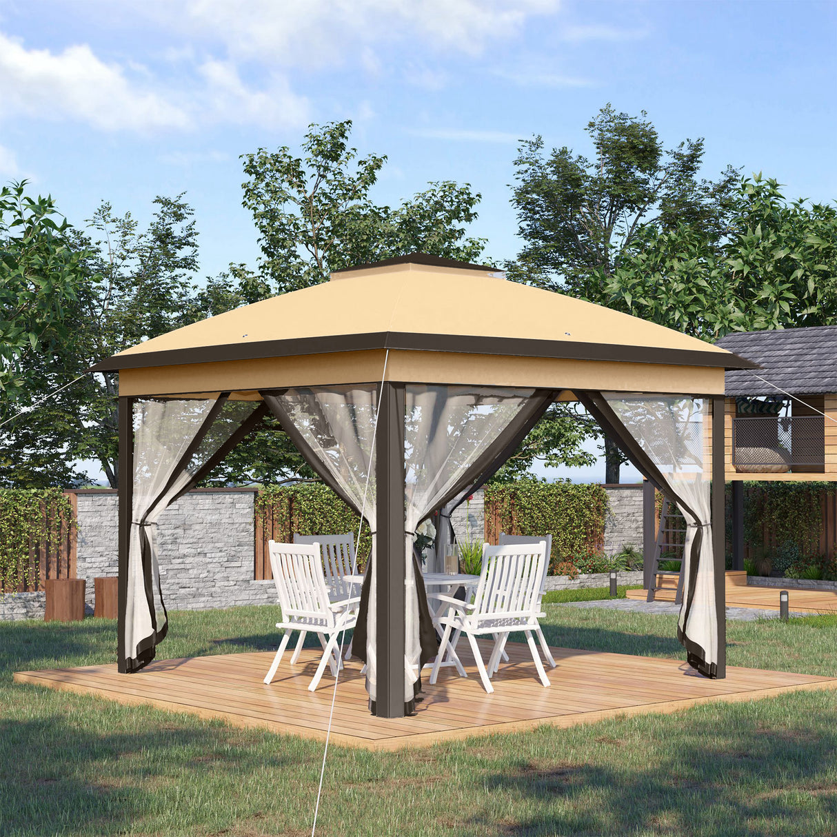 Steel Pop Up Gazebo Height Adjustable Shelter 326cm Width x 326cm Depth - Velmora