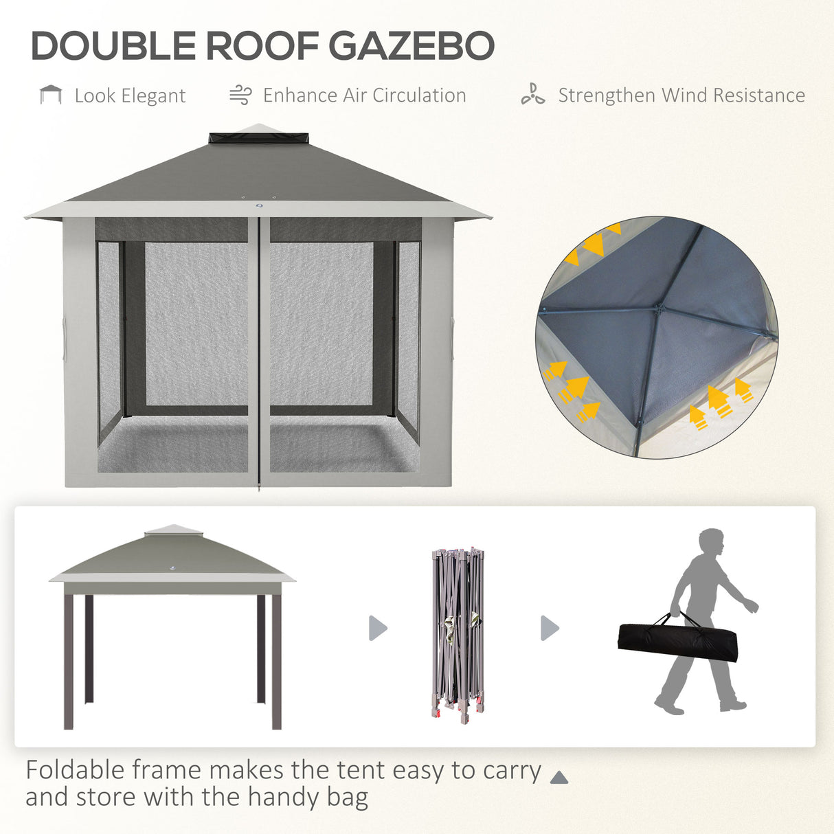 Steel Pop Up Gazebo Height Adjustable Shelter 326cm Width x 326cm Depth - Velmora