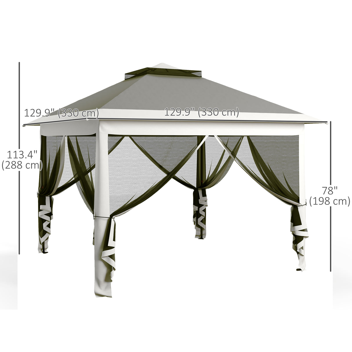 Steel Pop Up Gazebo Height Adjustable Shelter 326cm Width x 326cm Depth - Velmora