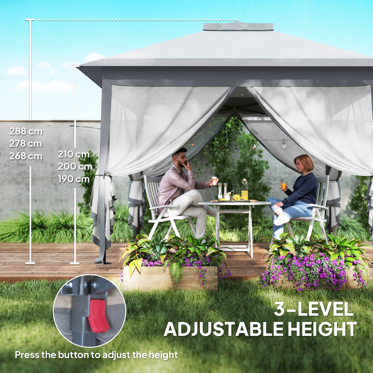 Steel Pop Up Gazebo Height Adjustable Shelter 326cm Width x 326cm Depth - Velmora