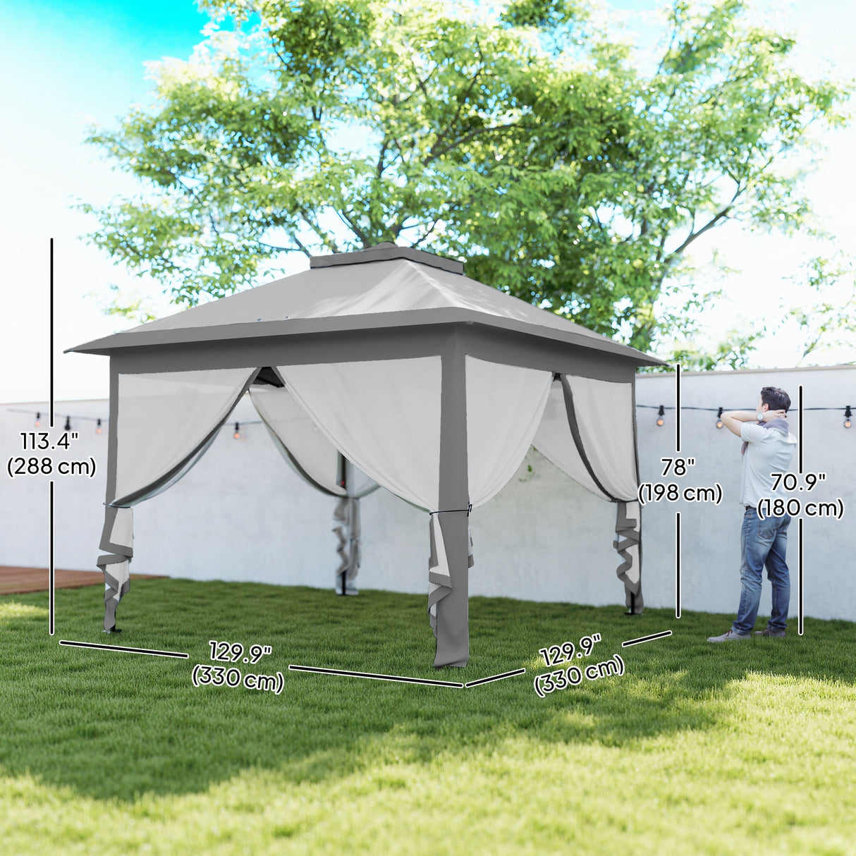 Steel Pop Up Gazebo Height Adjustable Shelter 326cm Width x 326cm Depth - Velmora
