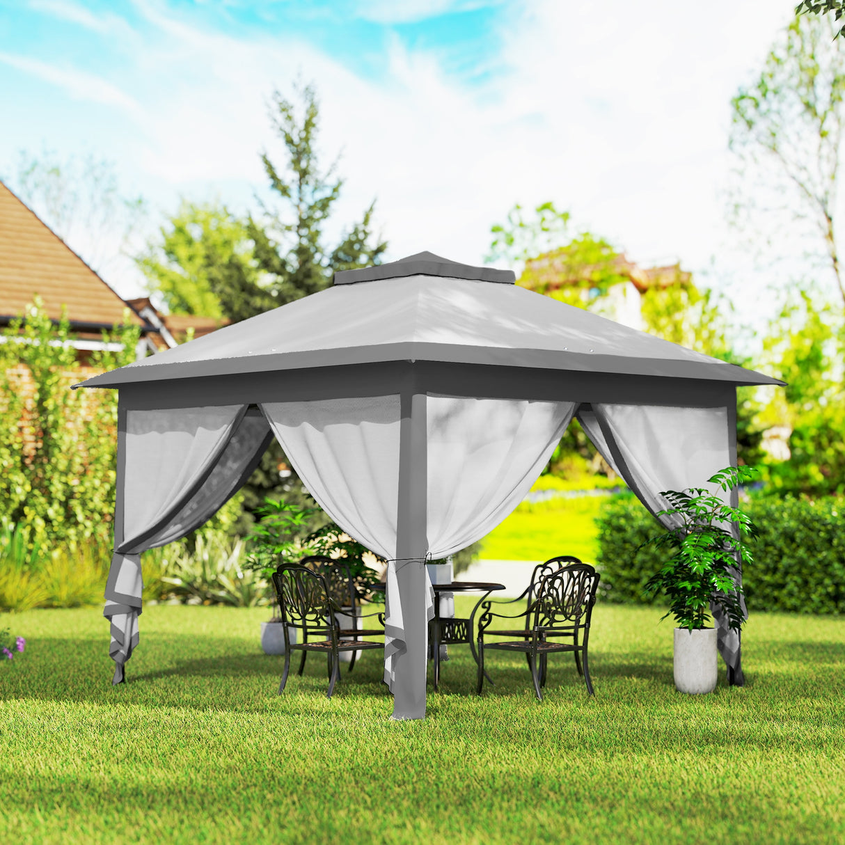 Steel Pop Up Gazebo Height Adjustable Shelter 326cm Width x 326cm Depth - Velmora