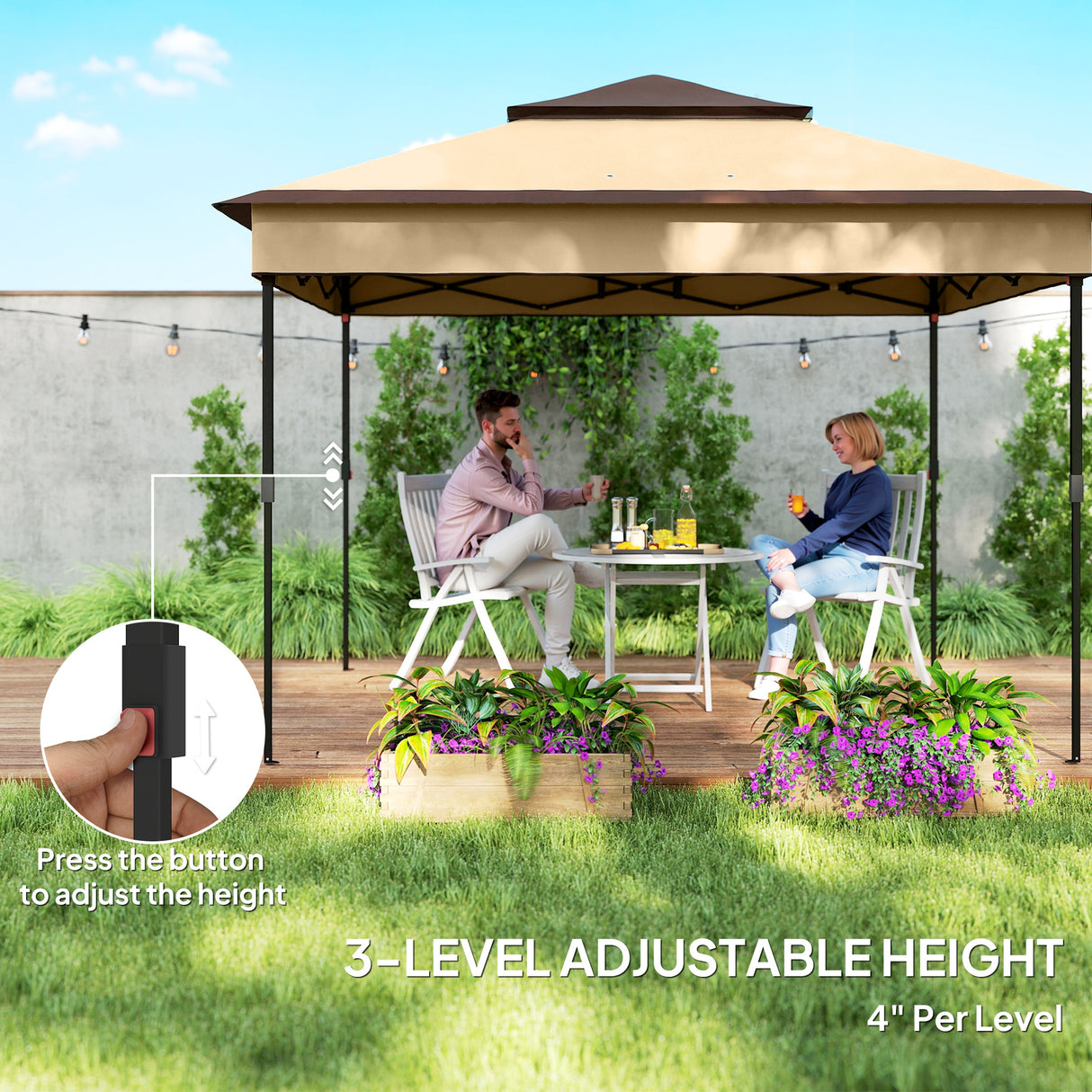Steel Pop Up Gazebo Height Adjustable Shelter 326cm Width x 326cm Depth - Velmora