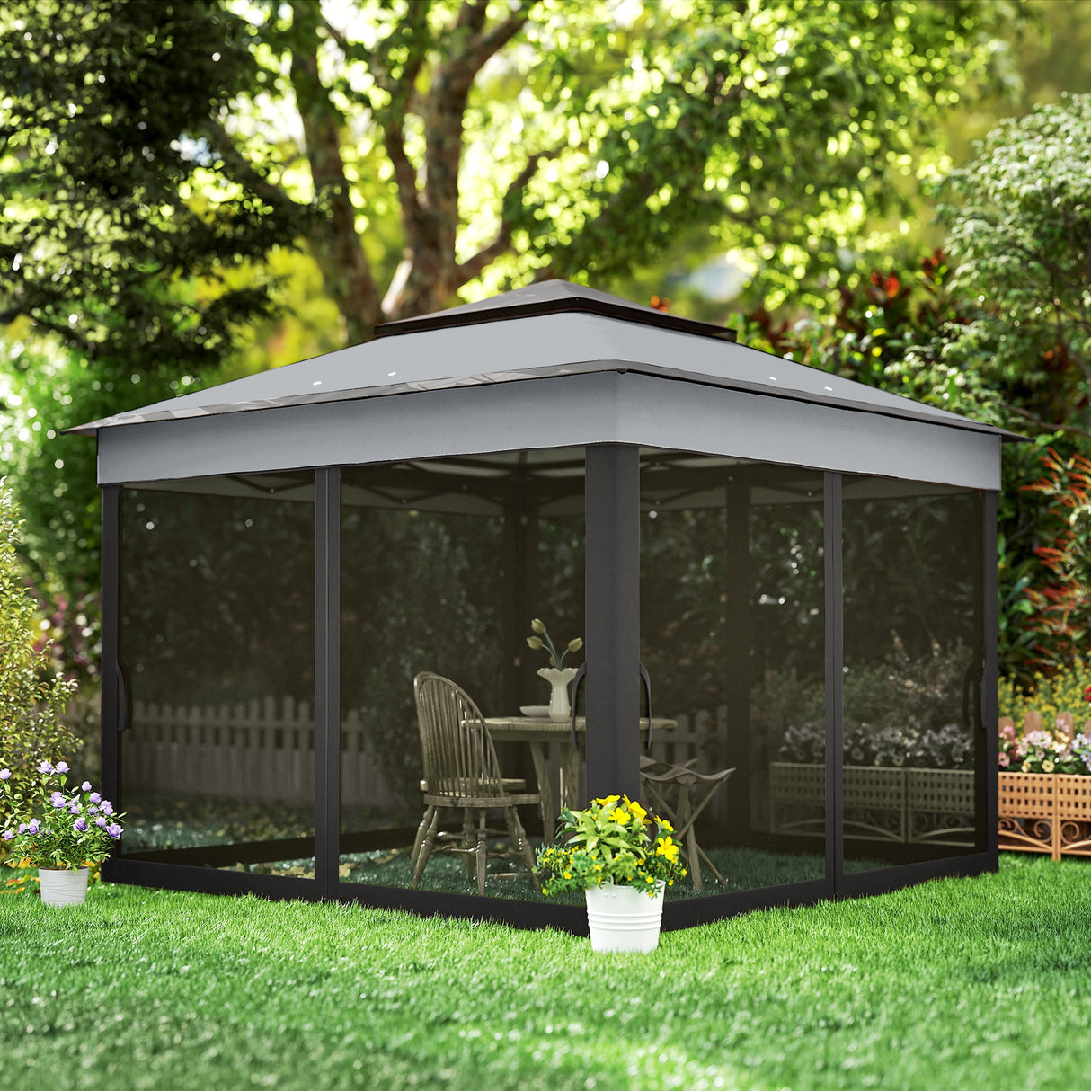Steel Pop Up Gazebo Height Adjustable Shelter 326cm Width x 326cm Depth - Velmora