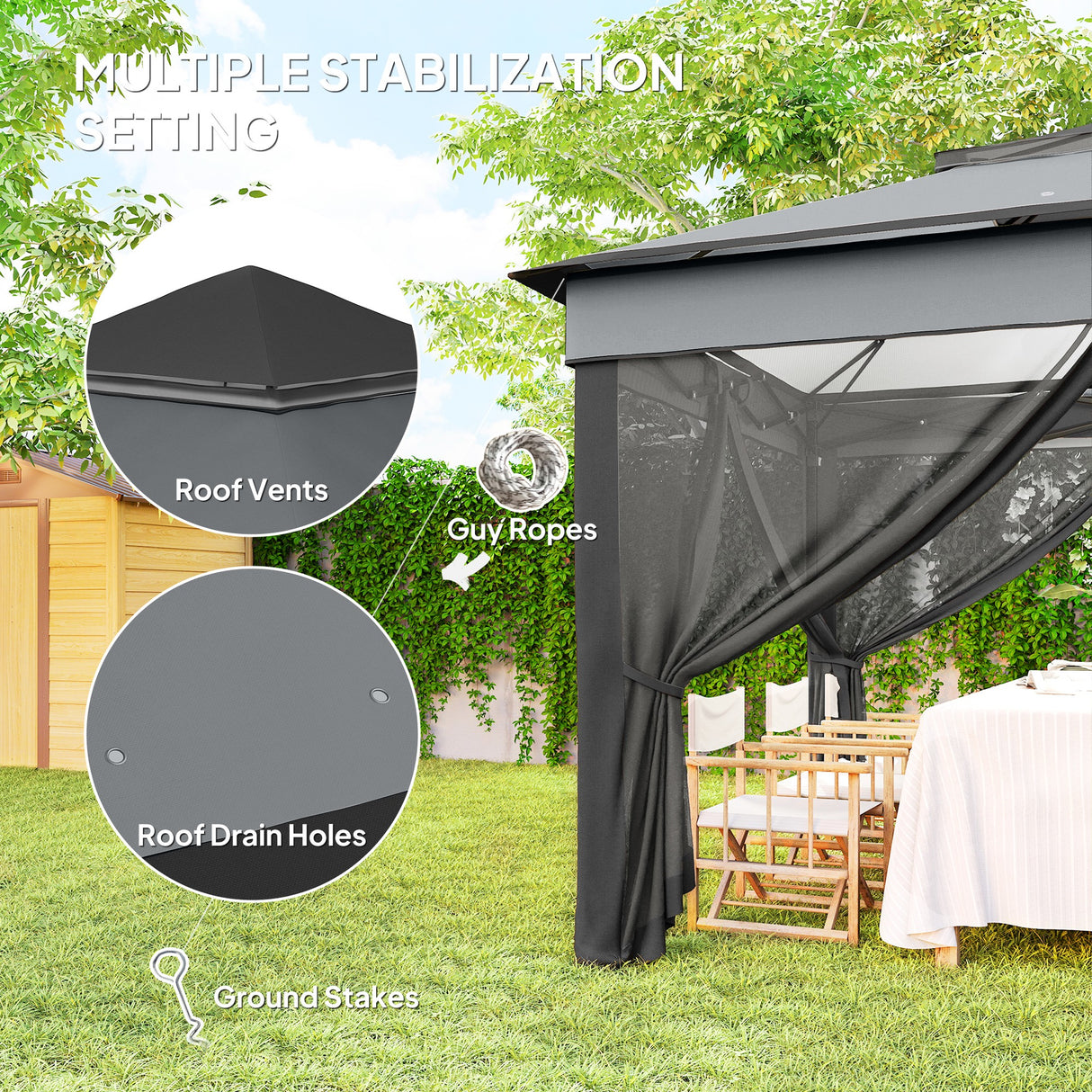 Steel Pop Up Gazebo Height Adjustable Shelter 326cm Width x 326cm Depth - Velmora