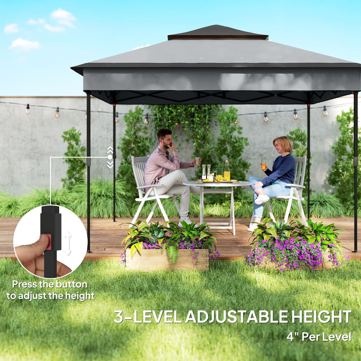 Steel Pop Up Gazebo Height Adjustable Shelter 326cm Width x 326cm Depth - Velmora
