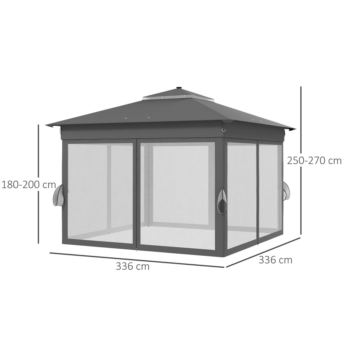 Steel Pop Up Gazebo Party Tent 336cm Width x 336cm Depth With Solar Powered LED Lights - Velmora