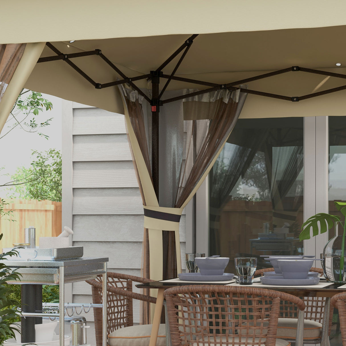 Steel Pop Up Gazebo Party Tent 336cm Width x 336cm Depth With Solar Powered LED Lights - Velmora