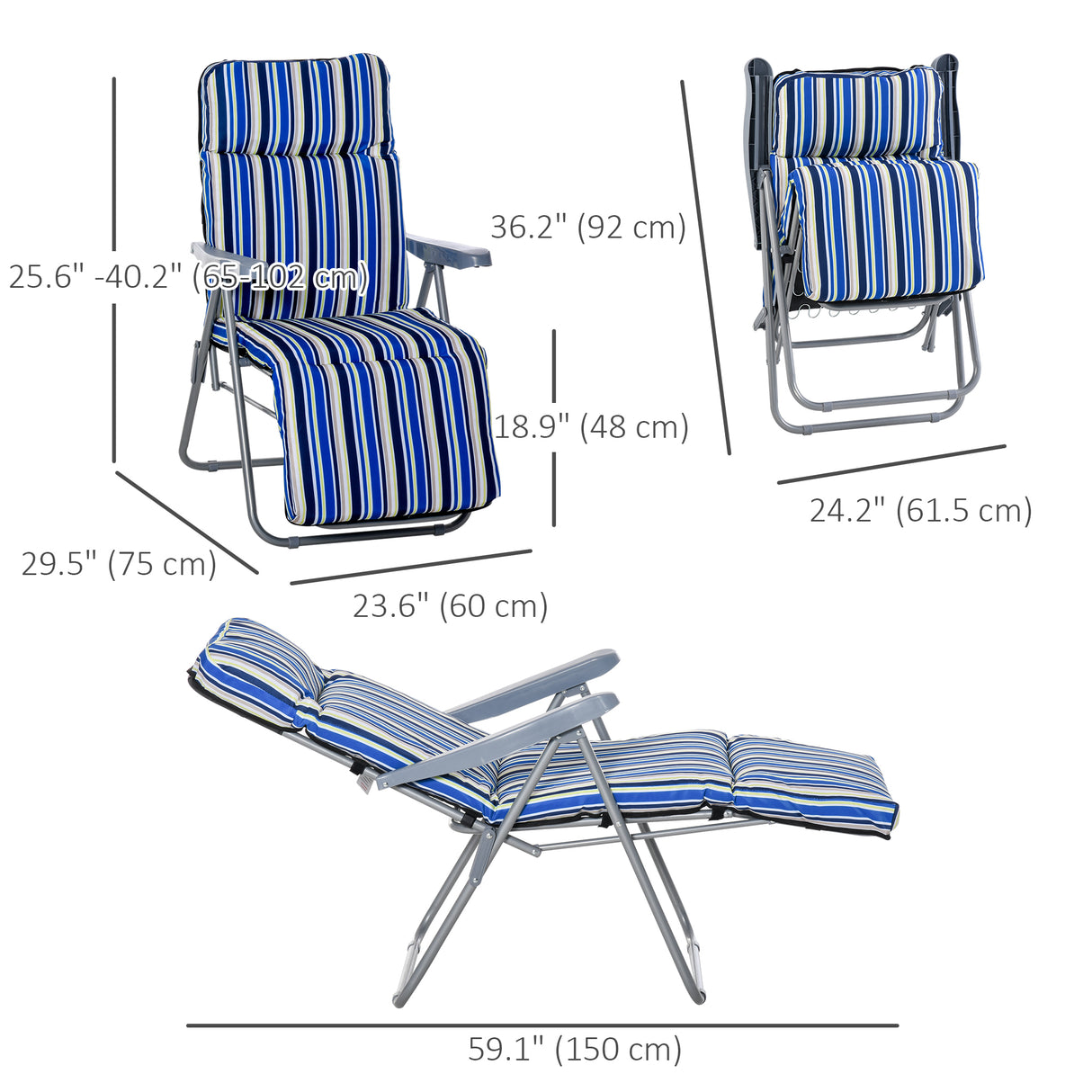 Steel Reclining Garden Sum Lounger Armchair in Set of 2 - Velmora