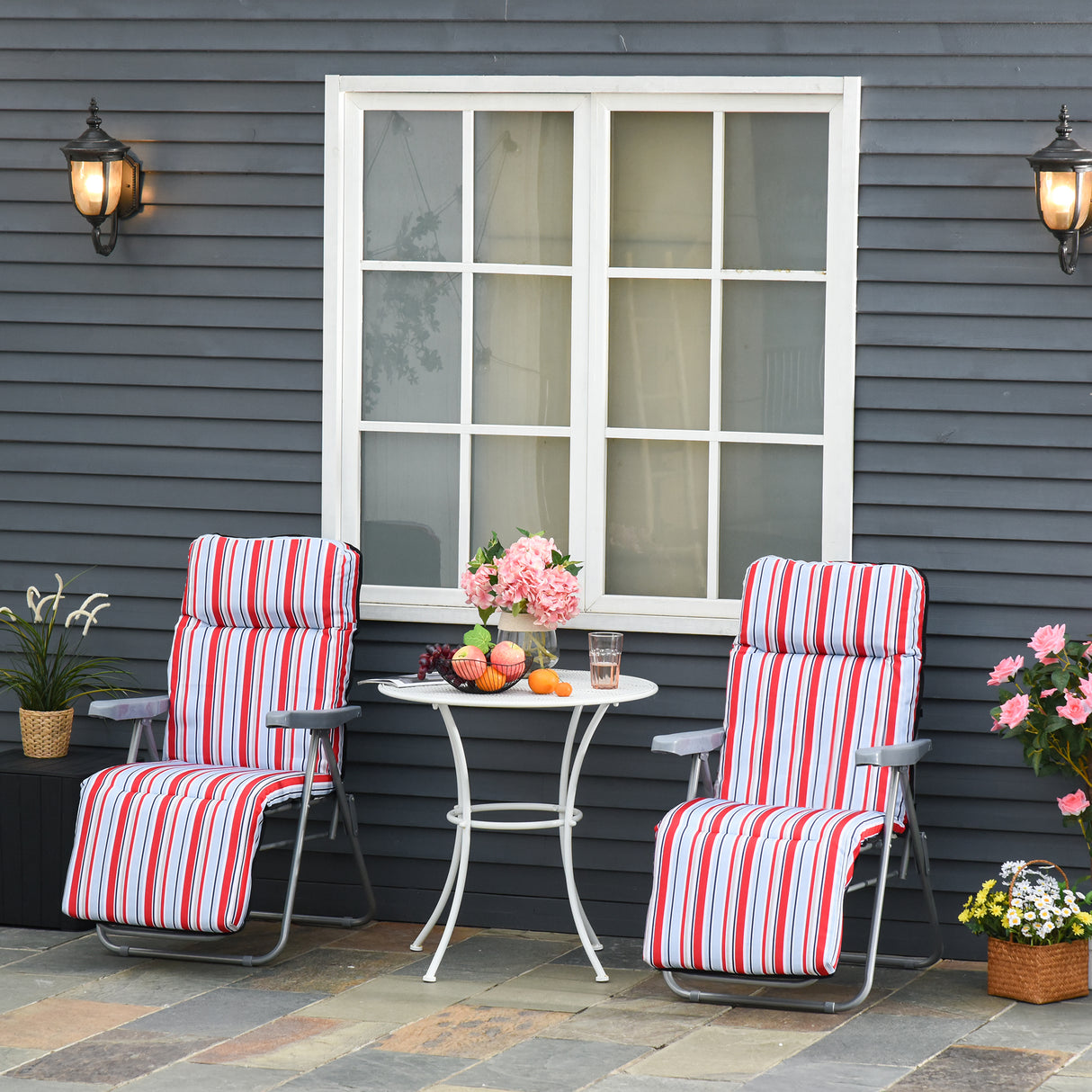 Steel Reclining Garden Sum Lounger Armchair in Set of 2 - Velmora