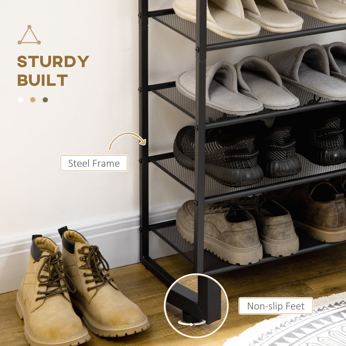 Steel Shoe Rack 60cm Wide 8 Tier - Velmora