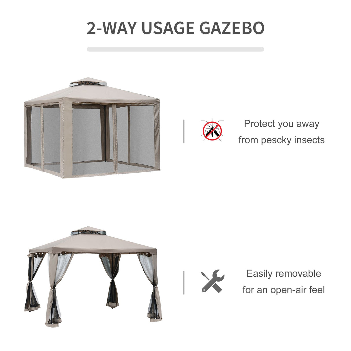 Steel Softtop Gazebo 294cm Width x 294cm Depth With Mosquito Netting - Velmora
