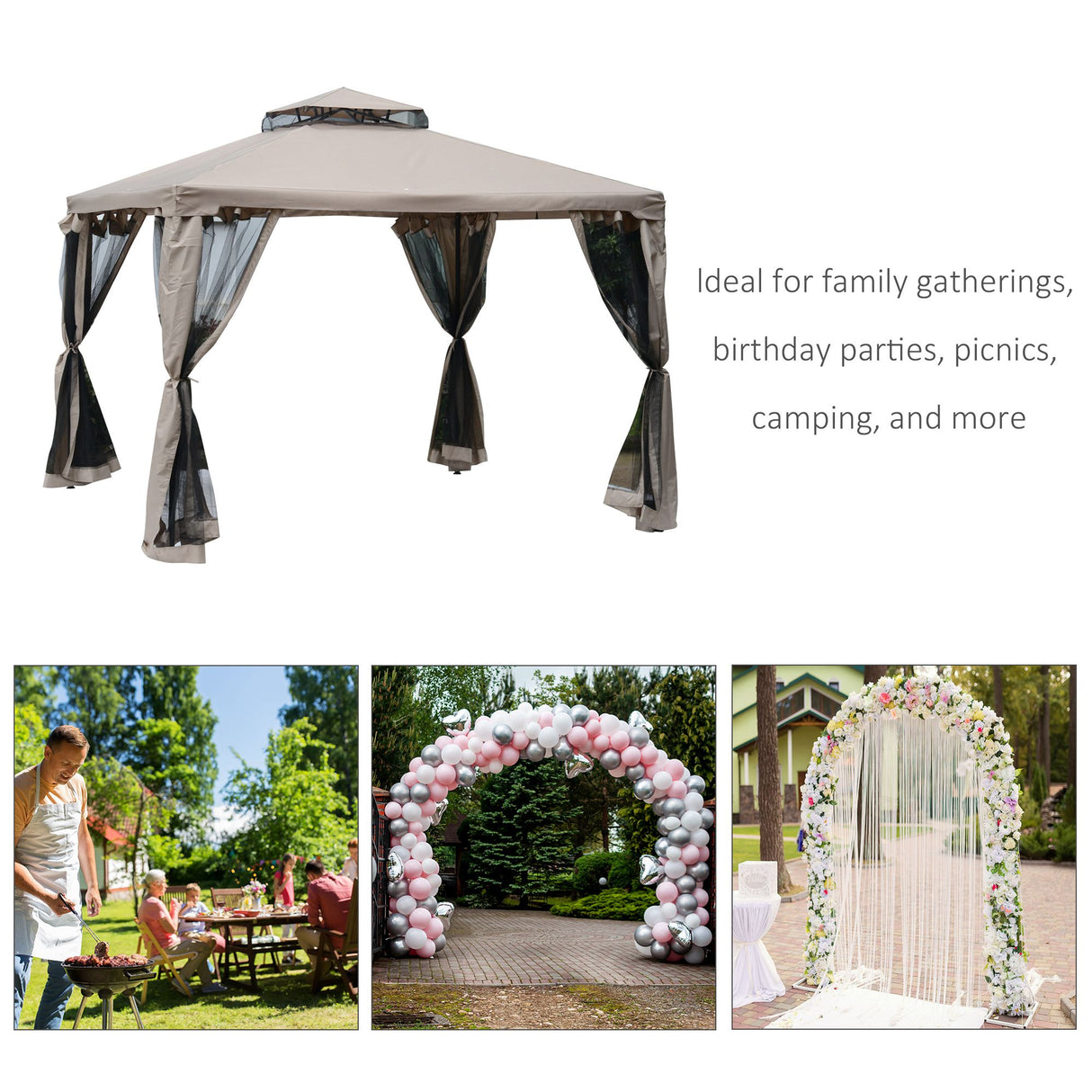 Steel Softtop Gazebo 294cm Width x 294cm Depth With Mosquito Netting - Velmora