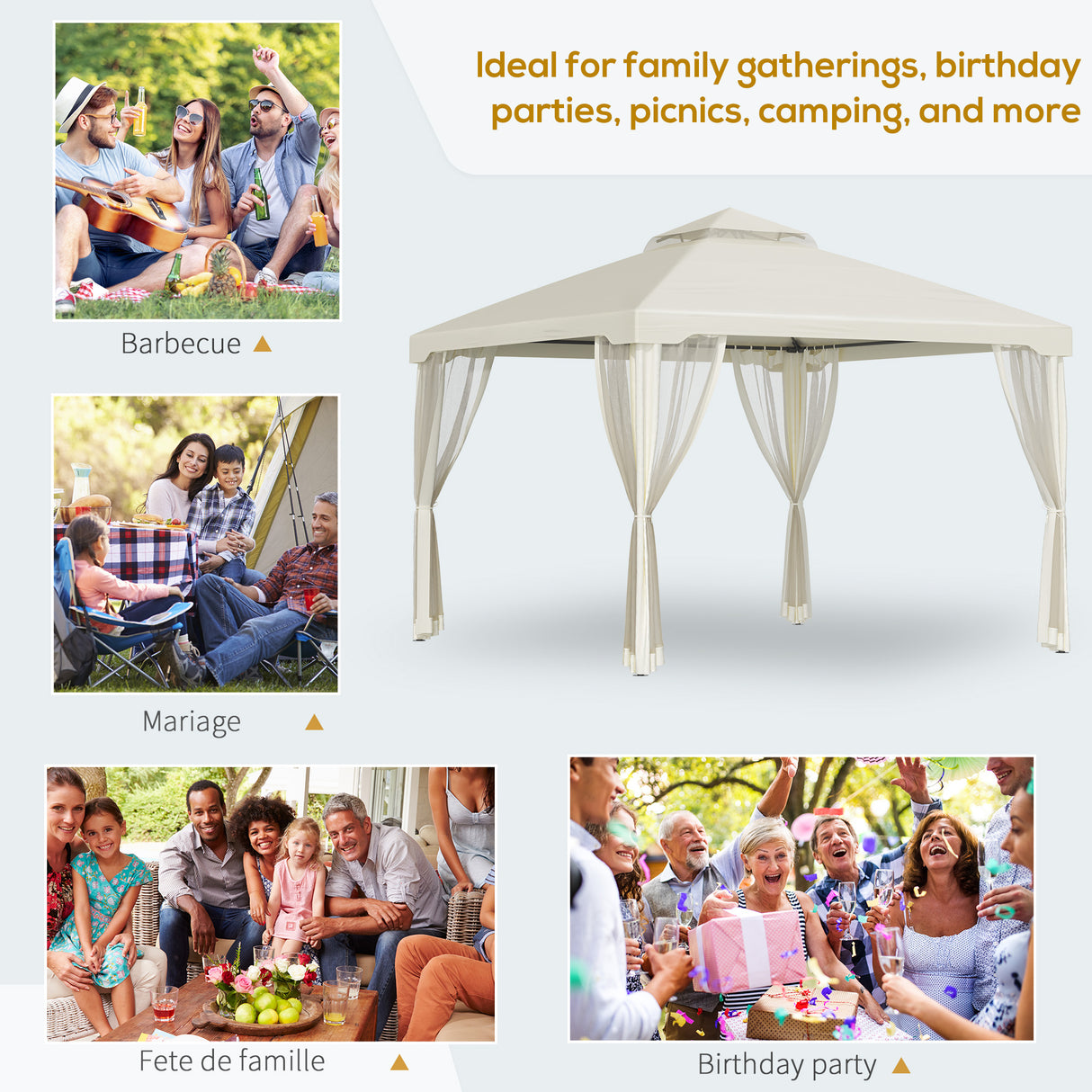 Steel Softtop Gazebo 294cm Width x 294cm Depth With Mosquito Netting - Velmora