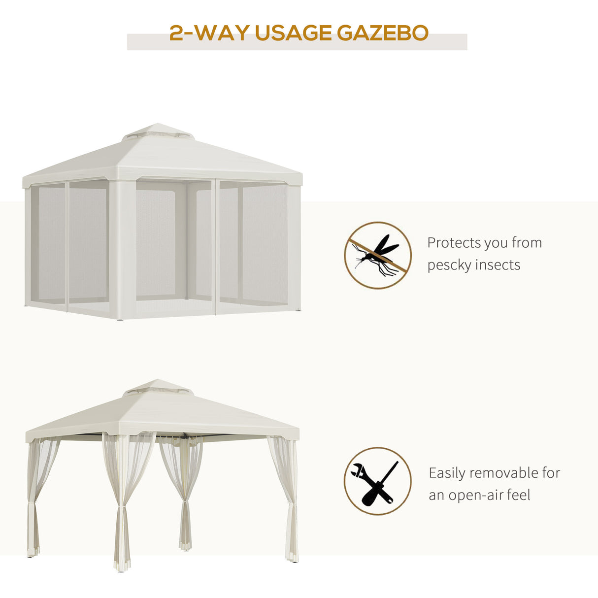Steel Softtop Gazebo 294cm Width x 294cm Depth With Mosquito Netting - Velmora