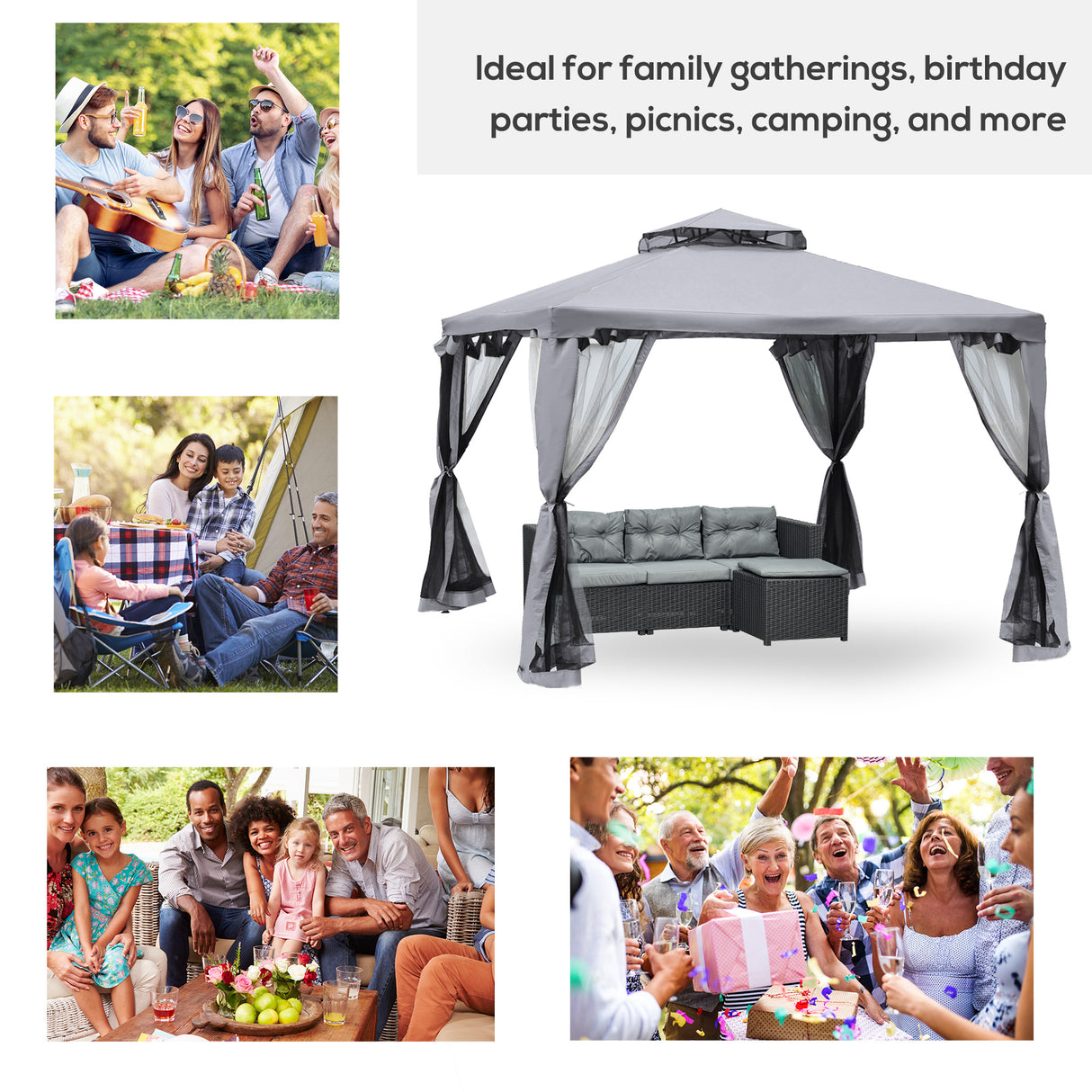 Steel Softtop Gazebo 294cm Width x 294cm Depth With Mosquito Netting - Velmora