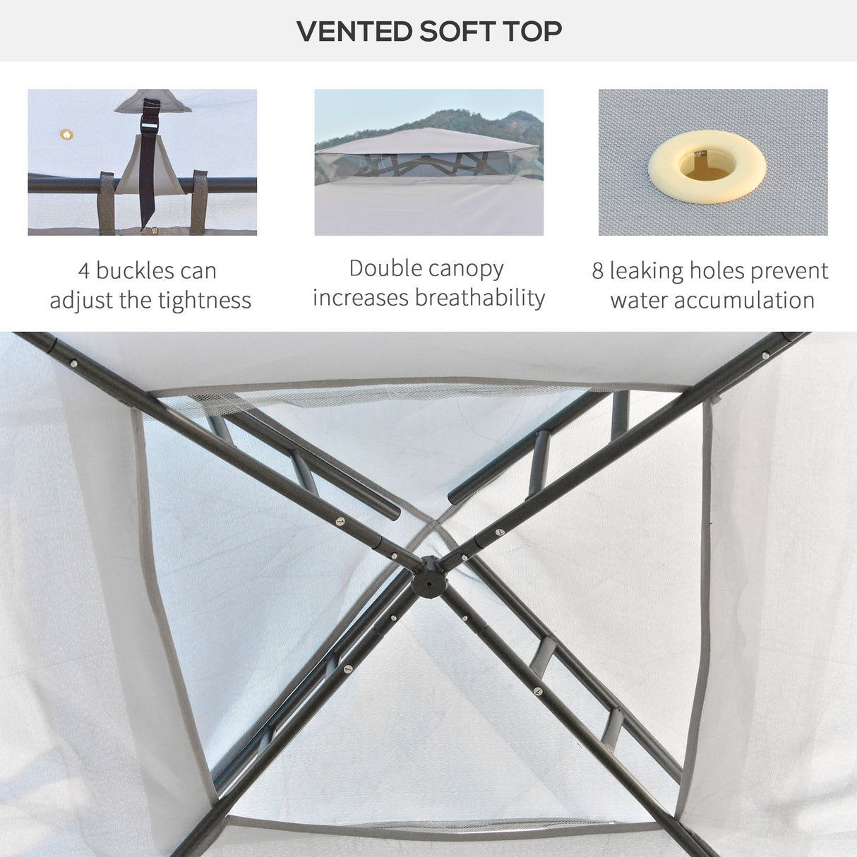 Steel Softtop Gazebo 294cm Width x 294cm Depth With Mosquito Netting - Velmora