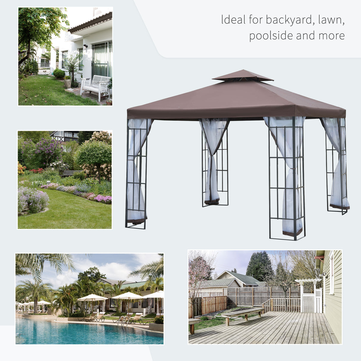 Steel Softtop Gazebo 297cm Width x 297cm Depth With Mosquito Netting - Velmora