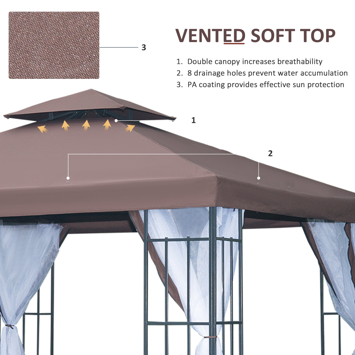 Steel Softtop Gazebo 297cm Width x 297cm Depth With Mosquito Netting - Velmora