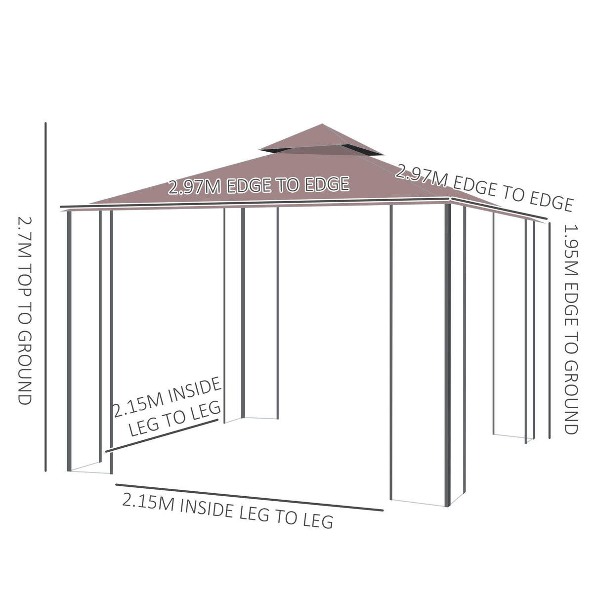 Steel Softtop Gazebo 297cm Width x 297cm Depth With Mosquito Netting - Velmora