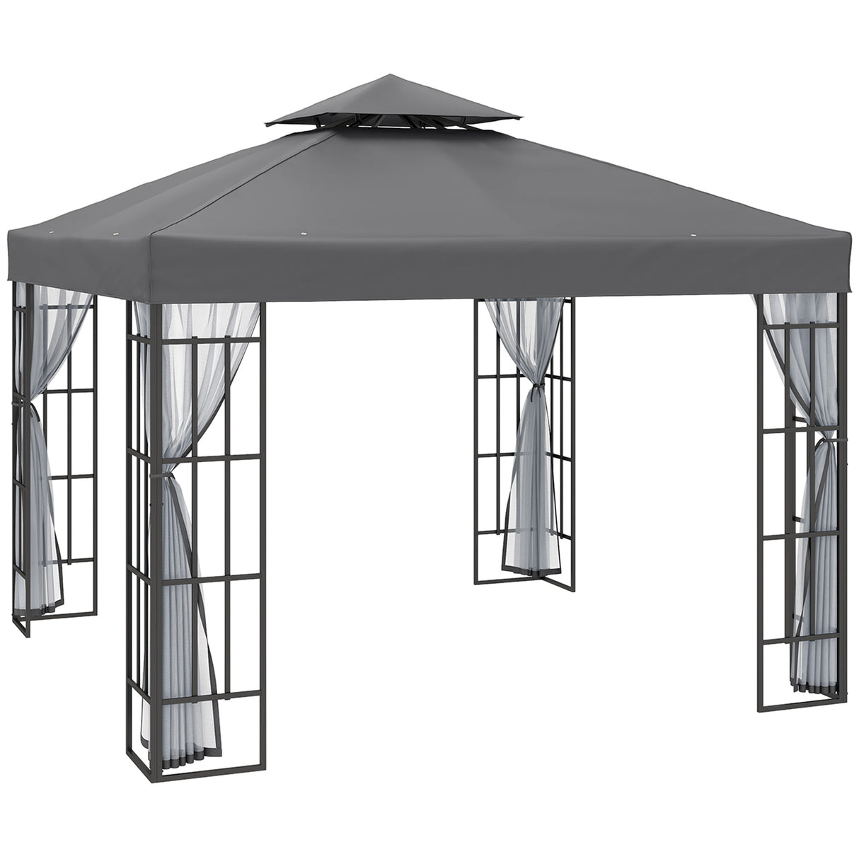 Steel Softtop Gazebo 297cm Width x 297cm Depth With Mosquito Netting - Velmora