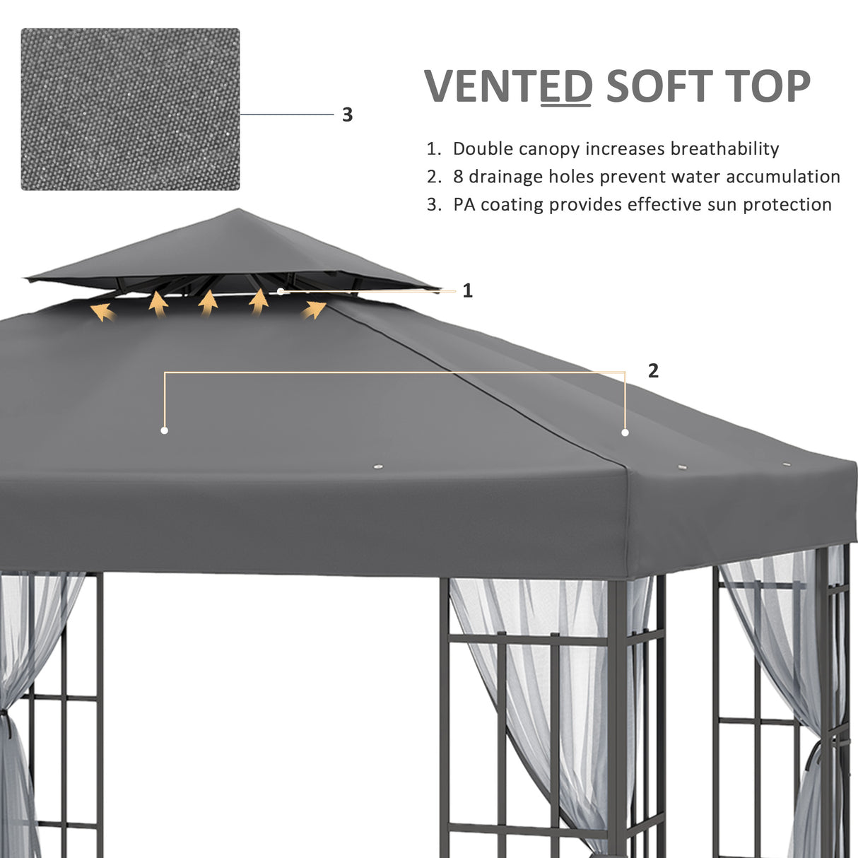 Steel Softtop Gazebo 297cm Width x 297cm Depth With Mosquito Netting - Velmora