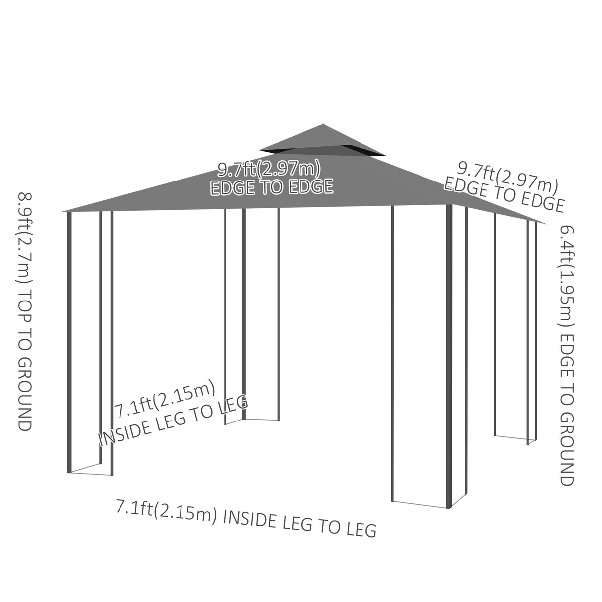 Steel Softtop Gazebo 297cm Width x 297cm Depth With Mosquito Netting - Velmora