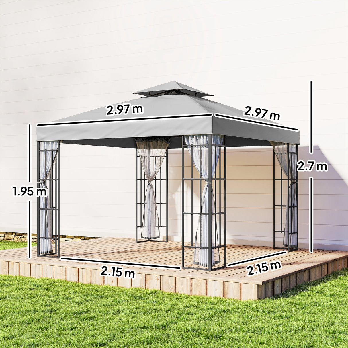 Steel Softtop Gazebo 297cm Width x 297cm Depth With Mosquito Netting - Velmora