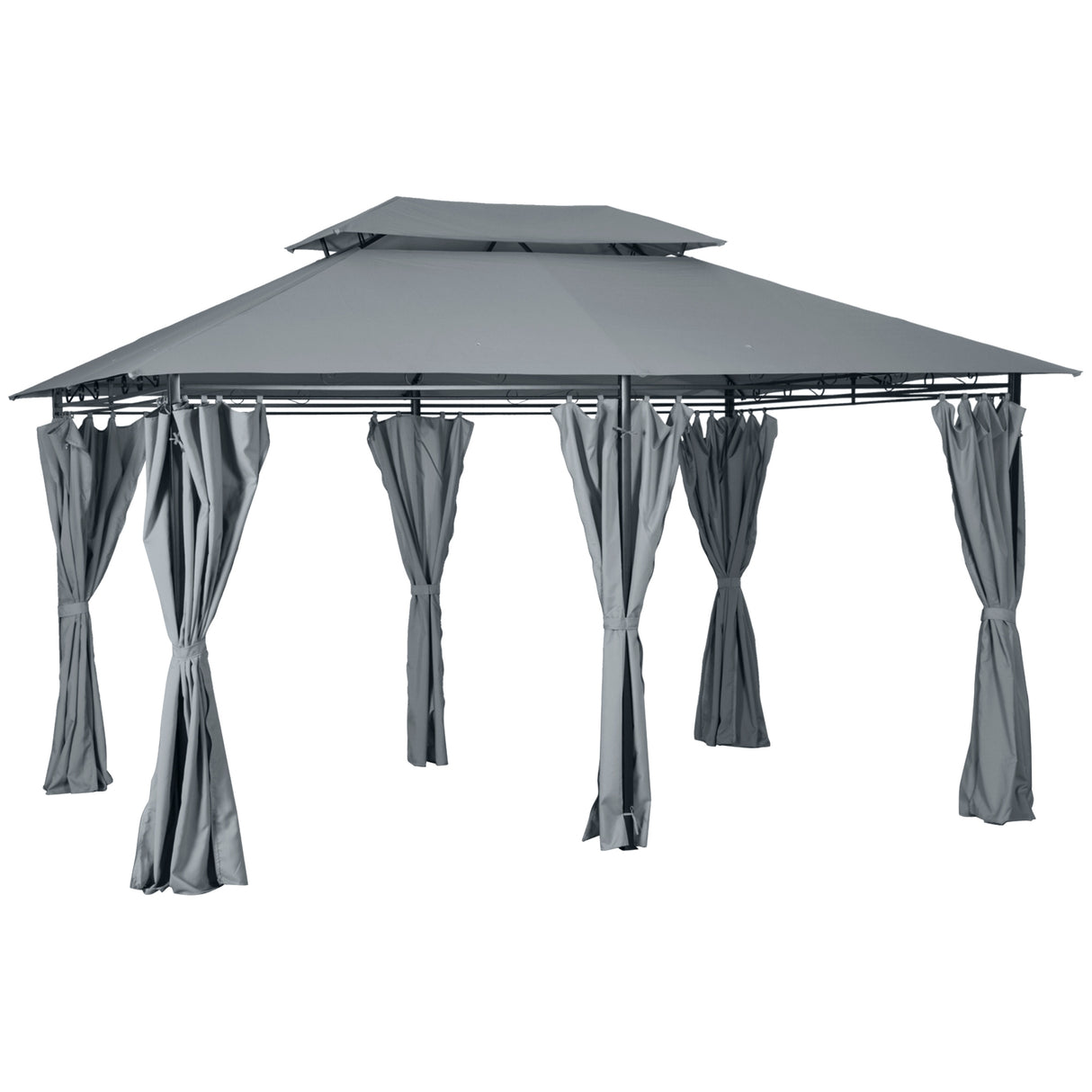 Steel Softtop Gazebo 400cm Width x 300cm Depth With Curtains - Velmora