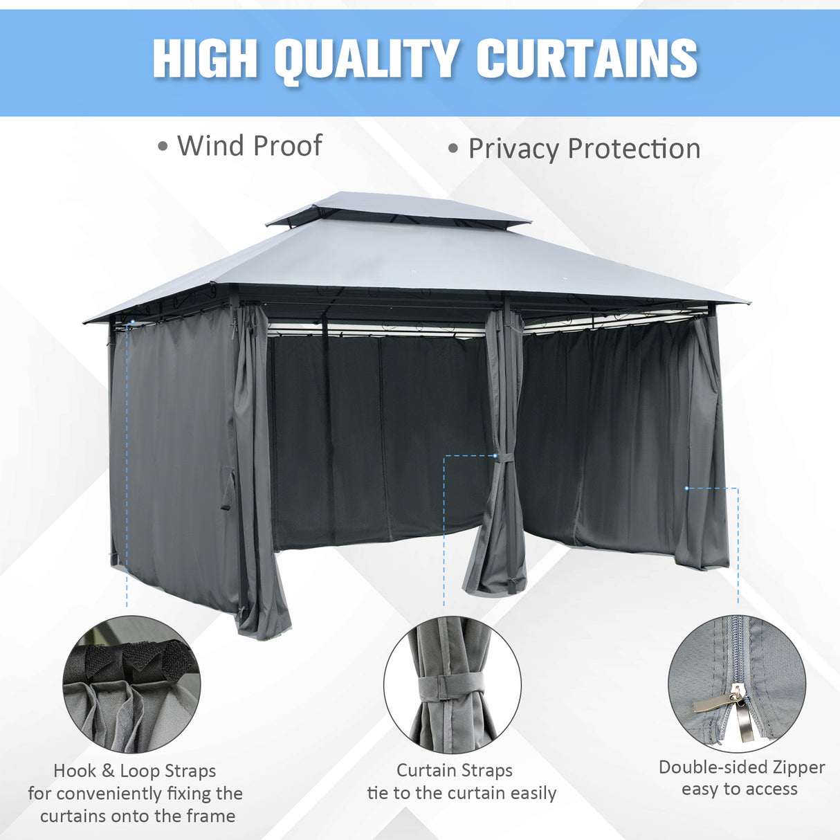 Steel Softtop Gazebo 400cm Width x 300cm Depth With Curtains - Velmora
