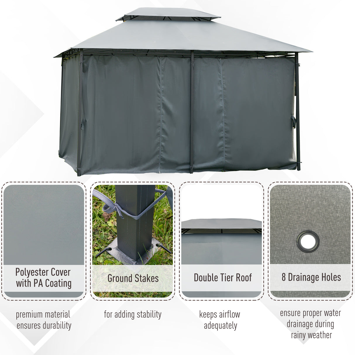 Steel Softtop Gazebo 400cm Width x 300cm Depth With Curtains - Velmora