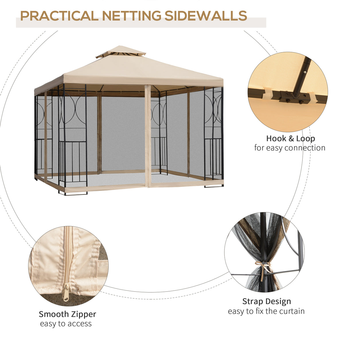 Steel Softtop Gazebo Canopy Shelter 298cm Width x 298cm Depth With Netting - Velmora